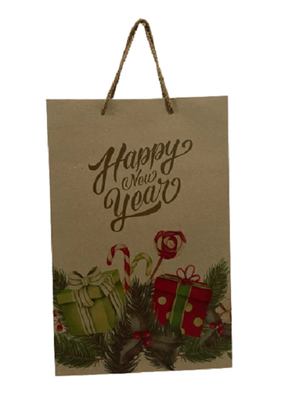 YILBAŞI KARTON ÇANTA KRAFT HAPPY NEW YEAR 26X40 ürün görseli 1