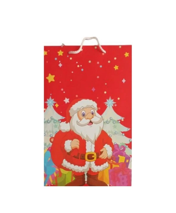 YILBAŞI KARTON ÇANTA KIRMIZI NOEL BABA 26X40CM ürün görseli 1