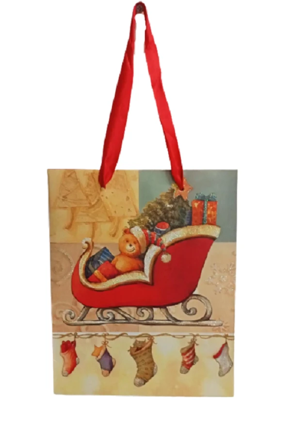 YILBAŞI KARTON ÇANTA SİMLİ AYICIK 18CM X 23CM ürün görseli 1