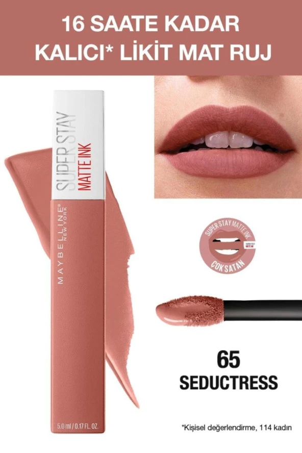 Maybelline Likit Mat Ruj 65 - SuperStay Matte Ink Liquid Lipstick 65 Seductress ürün görseli 1