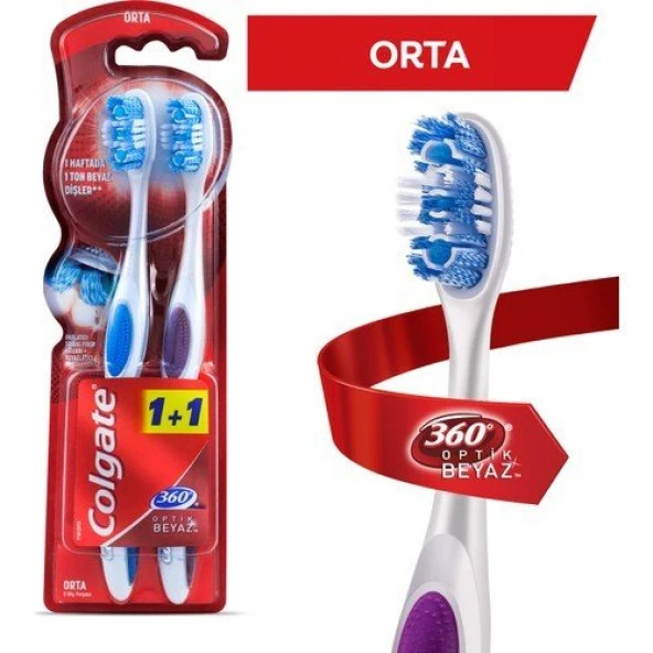 Colgate Diş Fırçası 360 Optik Beyaz Orta 1+1 ürün görseli 1