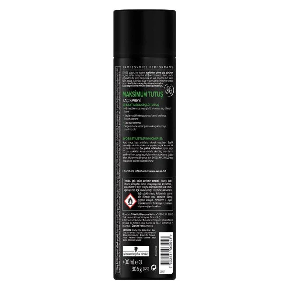 Syoss Saç Sprey Max Hold 400 ml Maximum Tutuş - Resim 2