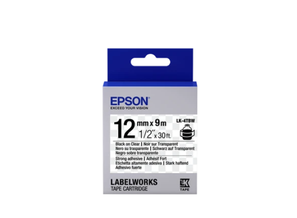 Epson LK-4TBW Strong ŞEFFAF ÜZERİ SİYAH 12MM 9MT ürün görseli 1
