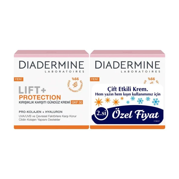 Diadermine Sıkılaştırıcı Kırışıklık Karşıtı ve Güneş Koruyucu Krem 50 ml + 50 ml ürün görseli 1