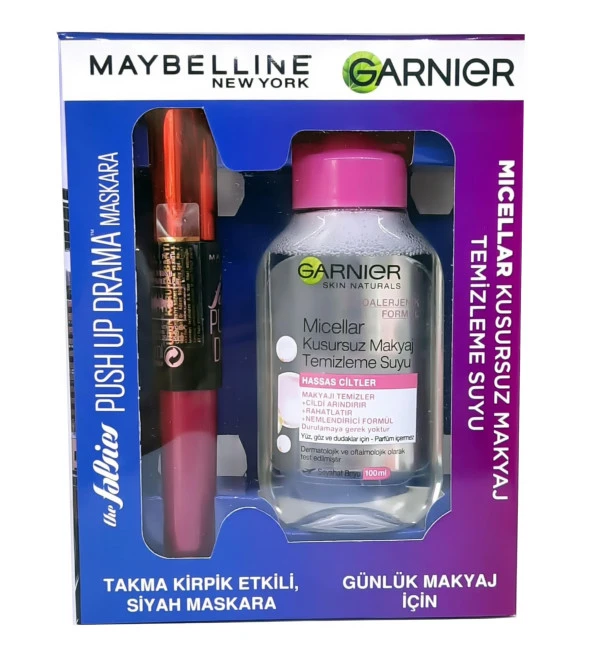 Maybelline Maskara Falsies Push Up Drama Yoğun Siyah + Garnier Micellar 100 Ml ürün görseli 1