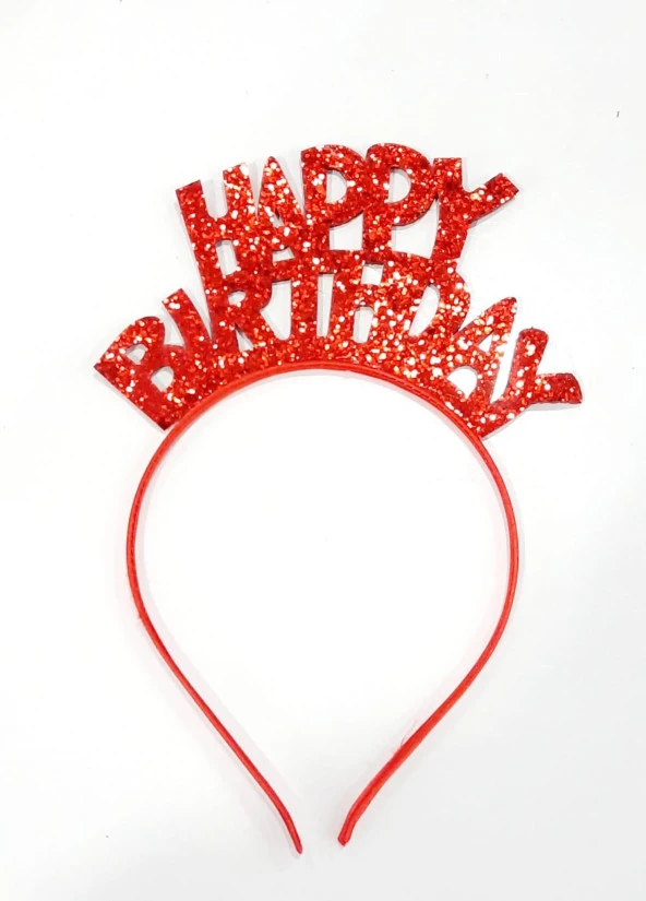 Happy Birthday Yazılı Doğum Günü Parti Tacı Simli Kırmızı ürün görseli 1