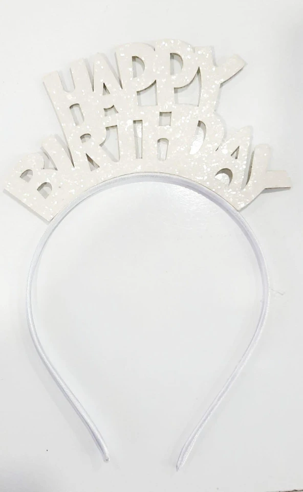 Happy Birthday Yazılı Doğum Günü Parti Tacı Simli Beyaz ürün görseli 1