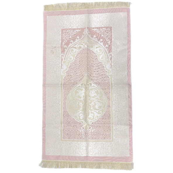 Açık Pembe Krem Desenli Çeyizlik Hediyelik Saçaklı (66cmx114cm) Namaz Seccadesi No37 ürün görseli 1