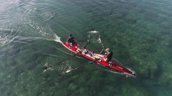 Row On Air DUDE 18 Şişme Bord   RowMotion® Klasik Yönlü +RowVista® İleri Yönlü F Düz Kızak-Payanda Kürek Tandem İki Çifte Yüz Yüze Kombo Set. ürün görseli 1