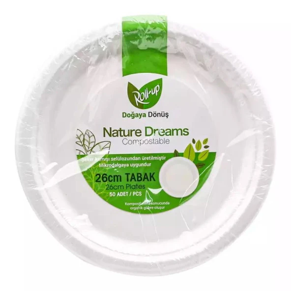 Roll-Up Nature Ekolojik Karton Kağıt Tek Kullanımlık Tabak - 26 Cm. - 50 Adetlik 1 Paket ürün görseli 1