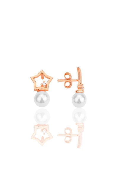 Gümüş rose zirkon taşlı incili ay yıldız kombin küpe SGTL12259ROSE ürün görseli 1