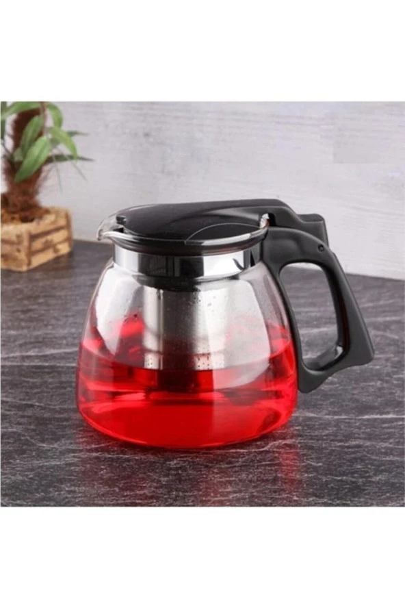 Tohana Süzgeçli Cam Demlik 900 ml Siyah Kulplu ürün görseli 1