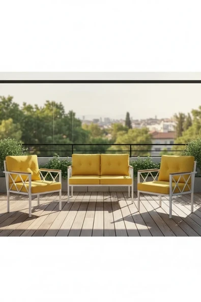 adımshops 2+1+1 Beyaz profil Balkon-bahçe-kafe- Çay Seti-koltuk Takımı-oturma Grubu-ofis Koltuğu ürün görseli 1