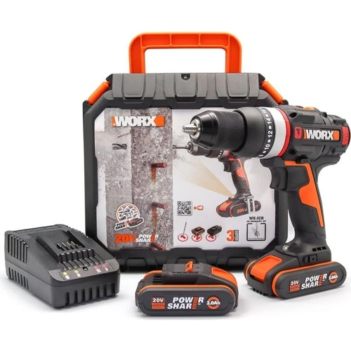 WORX WX-JCR 20Volt/2.0Ah Li-ion Çift Akülü Kömürsüz Profesyonel Darbeli Şarjlı Matkap ürün görseli 1