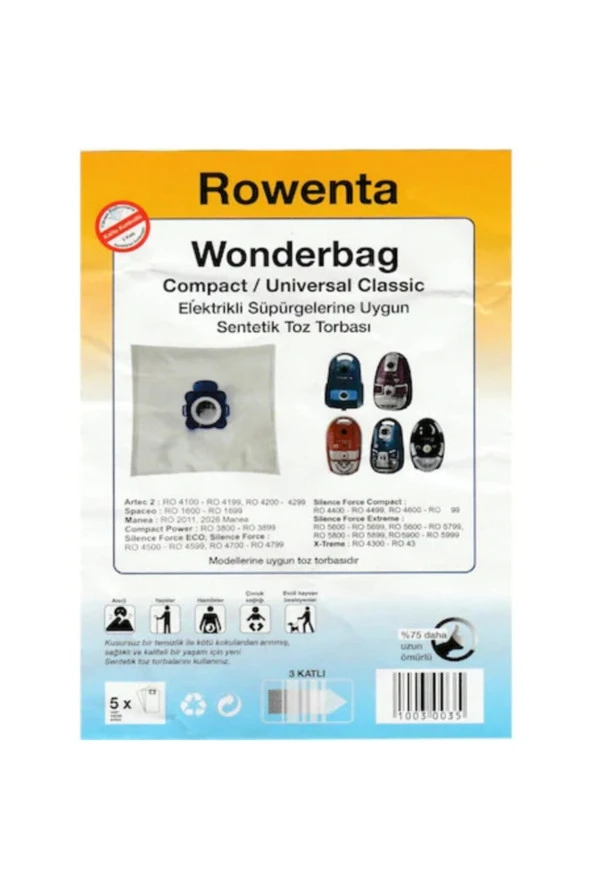 ROWENTA - WONDERBAG SENTETİK TOZ TORBASI - 5 ADET - 10053898 ürün görseli 1
