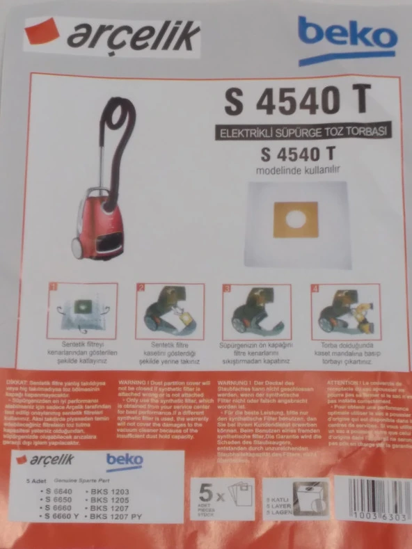 ARÇELİK TT4540 CONTALI SENTETİK TOZ TORBASI - 5 ADET - 10047637 ürün görseli 1