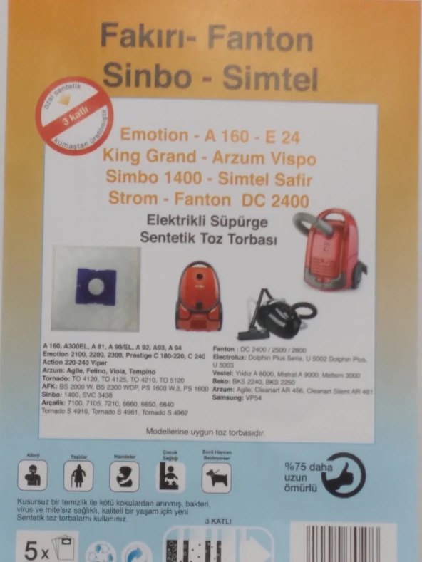 FAKİR FANTOM SİNBO SİMTEL EMOTİON SENTETİK TOZ TORBASI - 5 ADET ürün görseli 1