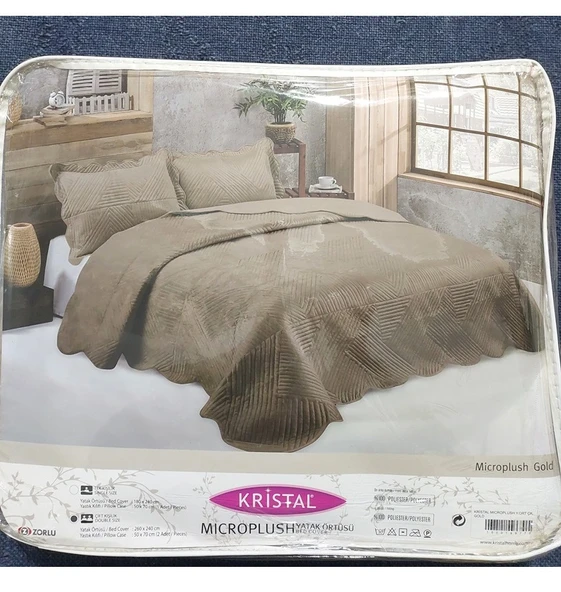 Kristal Microplush Çift Kişilik Yatak Örtüsü (260x240)-Gold ürün görseli 1