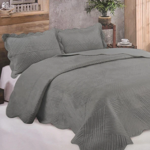 Kristal Microplush Çift Kişilik Yatak Örtüsü (260x240)-Gri ürün görseli 1