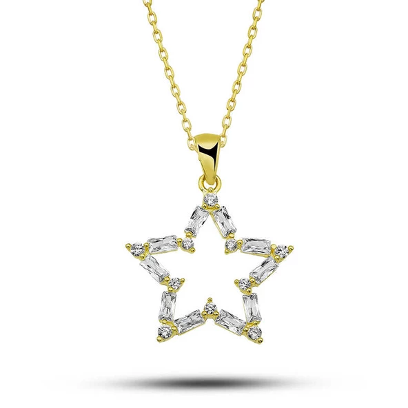 ​Gümüş Gold Baget Taşlı Yıldız Kadın Kolye SL5692 ürün görseli 1
