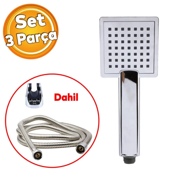 Duş Seti Fişkiye Banyo Duş Başlığı Set Fiskiyesi Telefonu Kare Klasik Başlık Metal Hortum ürün görseli 1