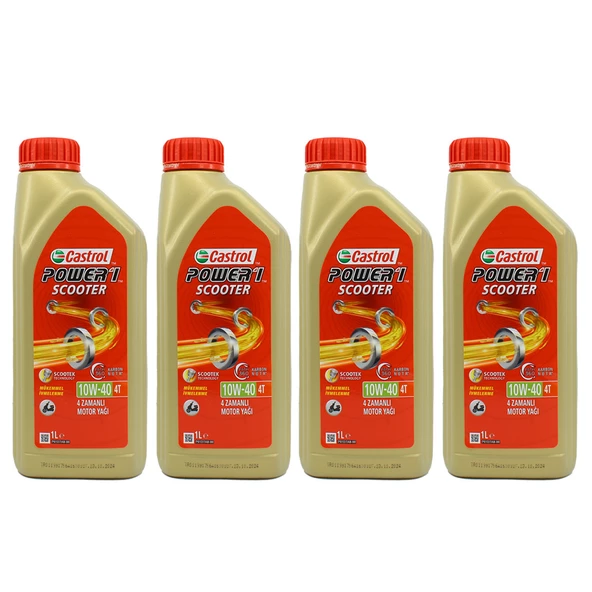 Castrol Power 1 Scooter 10W-40 4T 1 Lt Motosiklet Yağı (4 Adet) ürün görseli 1
