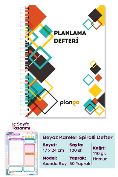 Beyaz Kareler Günlük Planlayıcı Defter -  Ders Çalışma Planlayıcı Defteri - Planlama Defteri ürün görseli 1