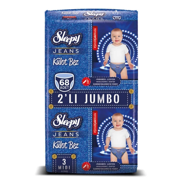 Sleepy Jeans Külot Bez 3 Beden Midi 2'li Jumbo 68 Adet ürün görseli 1