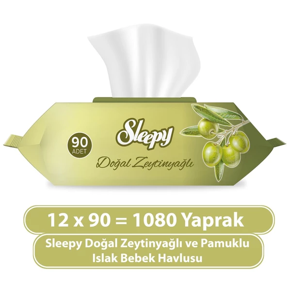 Sleepy Doğal Zeytinyağlı ve Pamuklu Islak Bebek Havlusu 12X90 (1080 Yaprak) ürün görseli 1