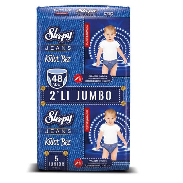 Sleepy Jeans Külot Bez 5 Beden Junior 2'li Jumbo 48 Adet (11-18Kg) ürün görseli 1