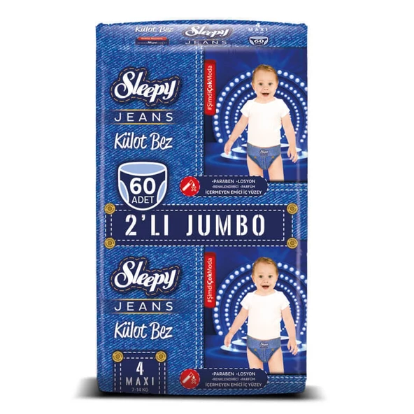 Sleepy Jeans Külot Bez 4 Beden Maxi 2'li Jumbo 60 Adet ürün görseli 1