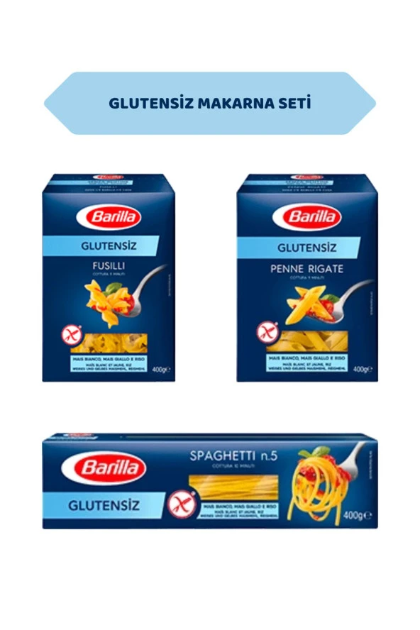 Barilla Glutensiz Makarna Seti -Penne 400 gr, Fusulli 400 gr, Spagetti 400 gr- ürün görseli 1
