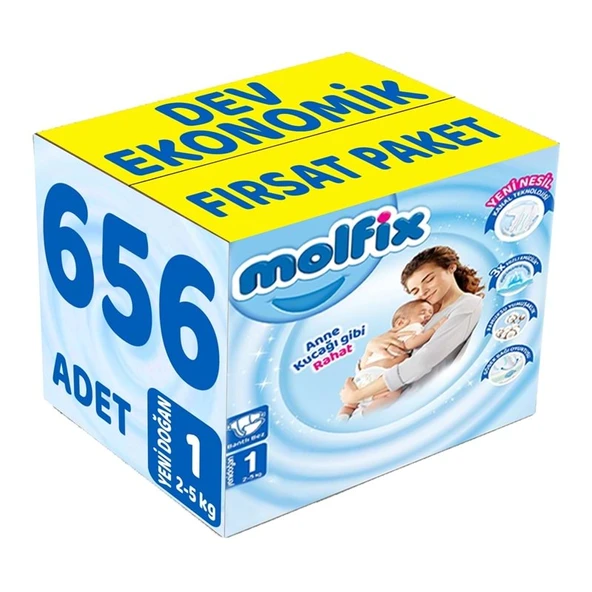 Molfix Bebek Bezi 1 Beden 2-5 KG Yeni Doğan 656 Adet Dev Ekonomik Fırsat Pk ürün görseli 1