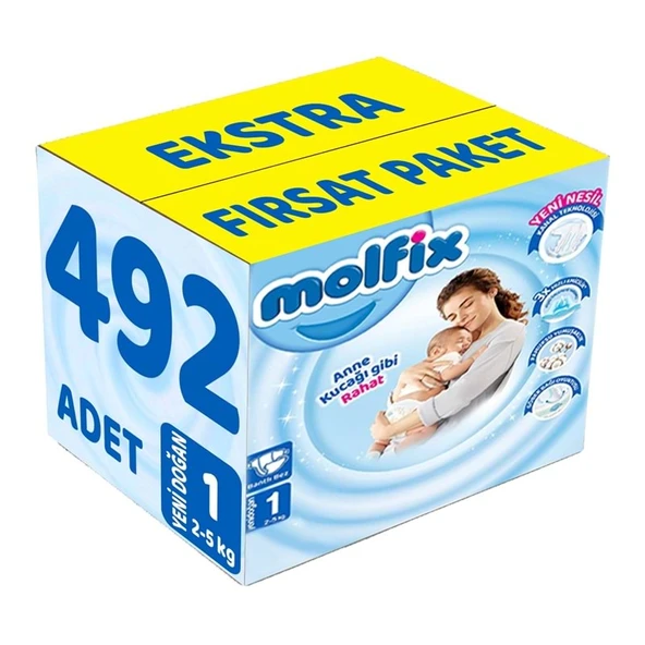 Molfix Bebek Bezi 1 Beden 2-5 KG Yeni Doğan 492 Adet Ekstra Fırsat Pk ürün görseli 1