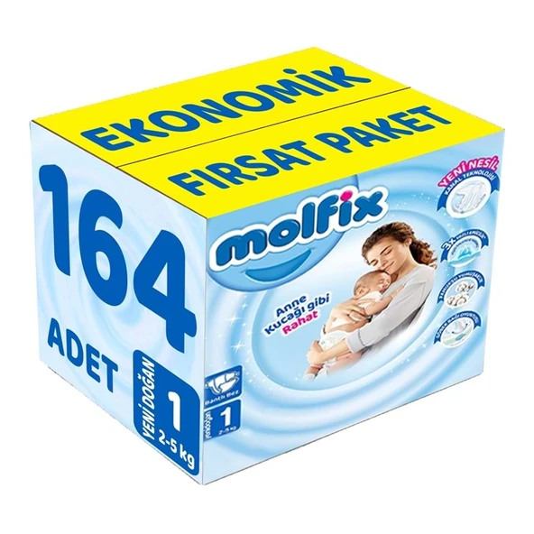 Molfix Bebek Bezi 1 Beden 2-5 KG Yeni Doğan 164 Adet Ekonomik Fırsat Pk ürün görseli 1