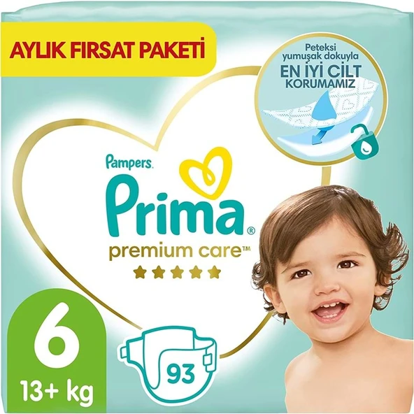 Prima Premium Care Bebek Bezi 6 Beden 13+ KG Extra Large 93 Adet Aylık Fırsat Pk ürün görseli 1