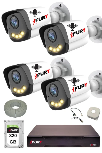 FURY 4 Lü Sesli Güvenlik Kamerası 5590S 5 Mp Lens Gece Renkli Full Hd Kamera Sistemi 320GB ürün görseli 1