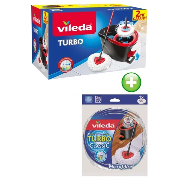 Vileda Turbo Pedallı Temizlik Seti (Komple Set)+Vileda Turbo Yedek Mop Paspas Ucu (%100 Mikrofiber) ürün görseli 1