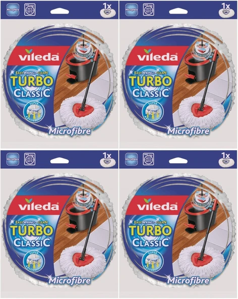 Vileda Turbo Yedek Mop Paspas Ucu (%100 Mikrofiber) (4 Lü Set) ürün görseli 1