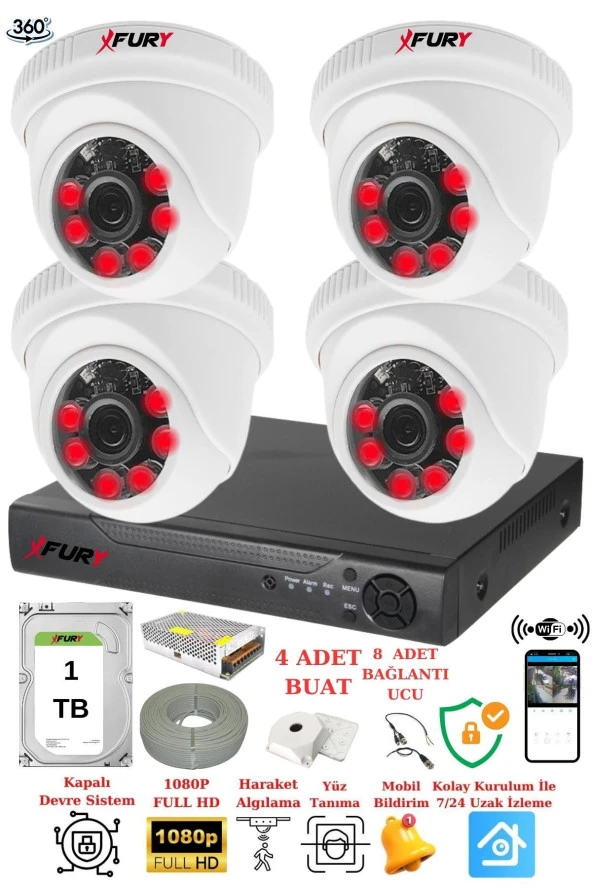 FURY 4 Kameralı 5mp 3.6mm Lens 2mp Görüntü 6 Atom Led Gece Görüşlü FullHd Güvenlik Kamerası 1412A 1TB ürün görseli 1