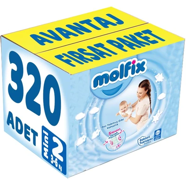 Molfix Bebek Bezi 2 Beden 3-6 KG Mini 320 Adet Avantaj Fırsat Pk ürün görseli 1