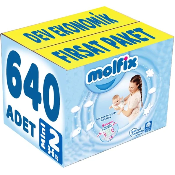 Molfix Bebek Bezi 2 Beden 3-6 KG Mini 640 Adet Dev Ekonomik Fırsat Pk ürün görseli 1