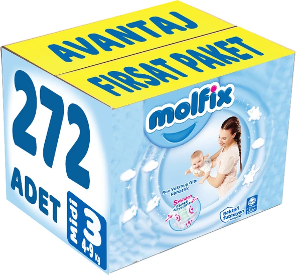 Molfix Bebek Bezi 3 Beden 4-9 KG Midi 272 Adet Avantaj Fırsat Pk ürün görseli 1
