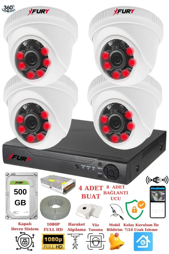 FURY 4 Kameralı 5mp 3.6mm Lens 2mp Görüntü 6 Atom Led Gece Görüşlü FullHd Güvenlik Kamerası 1412A 500 GB ürün görseli 1