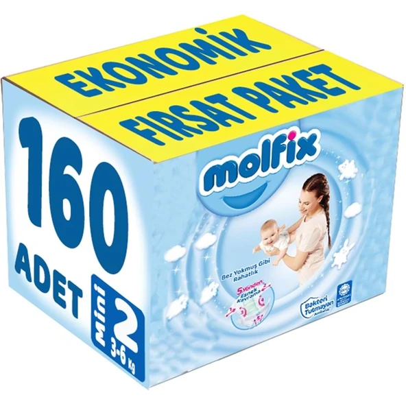 Molfix Bebek Bezi 2 Beden 3-6 KG Mini 160 Adet Ekonomik Fırsat Pk ürün görseli 1