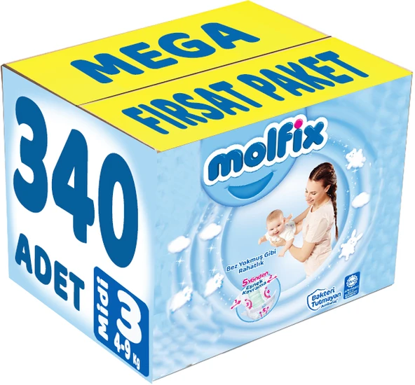 Molfix Bebek Bezi 3 Beden 4-9 KG Midi 340 Adet MeGa Fırsat Pk ürün görseli 1