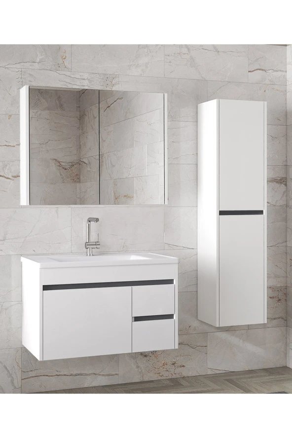 Alfa Banyo Viosen-ea Beyaz (80 35) 115 Cm Mdf-boy Dolaplı-seramik Lavabolu Banyo Dolabı Takımı--HAZIR KURULU ürün görseli 1