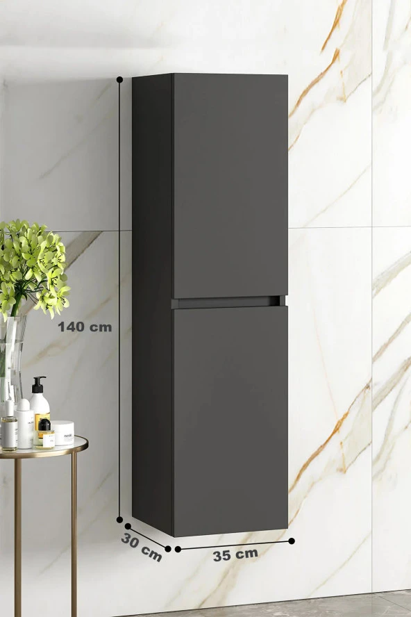 Alfa Banyo Viola Antrasit 140 Cm MDF Banyo Boy Dolabı-HAZIR KURULU ürün görseli 1