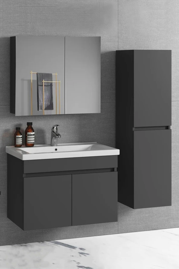 Alfa Banyo Viola Antrasit 115 cm (80+35) MDF Boy Dolaplı Lavabolu Banyo dolabı takımı--HAZIR KURULU ürün görseli 1
