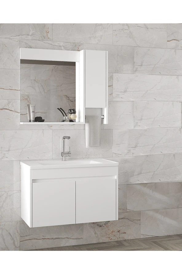 Alfa Banyo Estella-OA Beyaz 80 Cm Mdf-aynalı-lavabolu Banyo Dolabı Takımı--HAZIR KURULU ürün görseli 1
